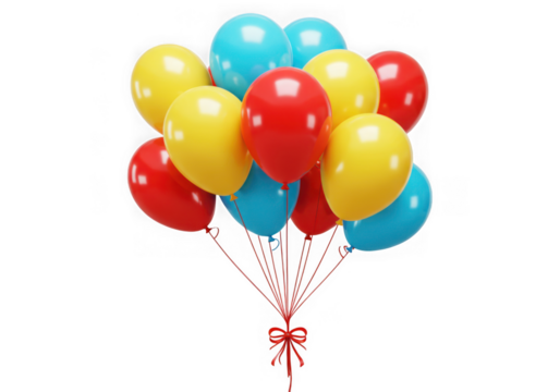 A vibrant bunch of colorful balloons isolated on transparent background