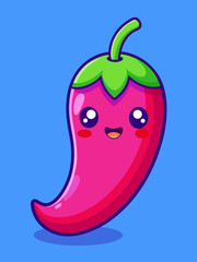 Cute pink chili pepper with a happy face