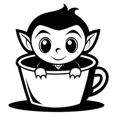 Cute vampire baby in a coffee cup