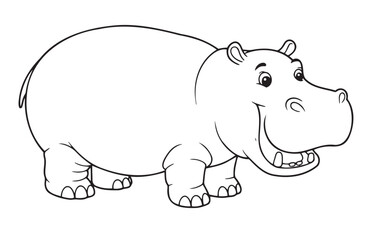 Obraz premium Happy cartoon hippo coloring page for children,