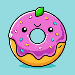Cute kawaii donut with pink frosting and sprinkles
