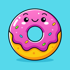Cute pink donut with a happy face and sprinkles