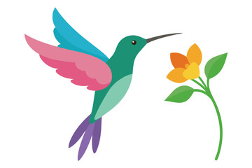 Obraz premium Watercolor Hummingbird Hovering Near Pink Flowers Painting