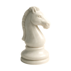 White marble chess knight piece, a symbol for business strategy, tactics, and intelligence, isolated on a transparent background.