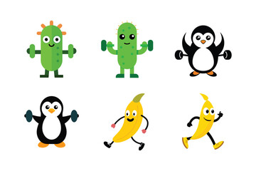 Obraz premium Modern animal and food fitness lifestyle mascot logo collection for gym branding Color Vector illustration 