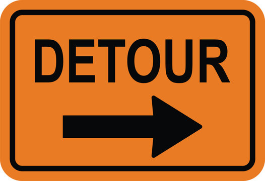 Orange detour sign with black arrow indicating a right turn