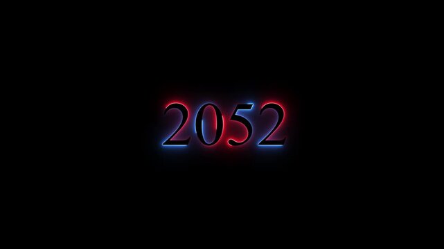 2052 neon glowing , number 2052 neon line text animation, happy new year 2052 decoration overlay Animation