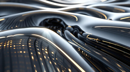 Smooth Metallic Surfaces Sci-fi Abstract Concept 3d Illustration. 8k UHD Size Render