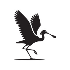 Elegant Spoonbill Bird Vector Silhouette – Graceful Wading Waterbird Design for Nature Art, Coastal Wildlife Decor, Ornithology Illustration, Wetland Scene, and Artistic Birdwatching Prints.
