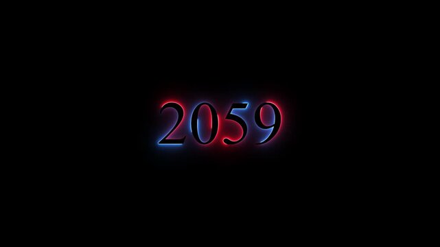 2059 neon line text. Abstract 2059 neon text animation , New Year 2059 animation. 2059 neon text animation, Glowing neon business number text background .