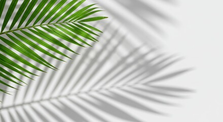 Fototapeta premium Green Palm Leaf Shadow on White Background for Nature and Eco Friendly Design