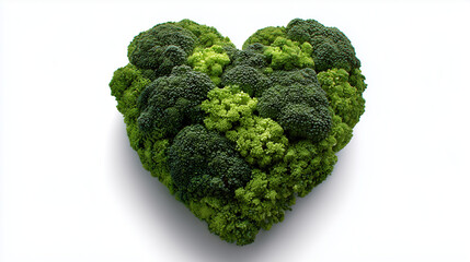 Heart-shaped broccoli. Broccoli on a white background. Heart-shaped composition of fresh broccoli on a white background. Healthy eating, love of vegetables, vegan lifestyle, organic products, vitamins