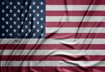 flag of the United States of America on a rough canvas with folds and shadows