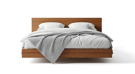 Modern Wooden Bed with White Bedding