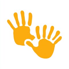 Fototapeta premium Two childlike, orange handprints, facing outward