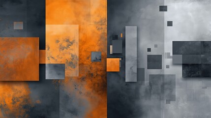 Abstract geometric composition featuring vibrant orange and gray shapes, creating a dynamic visual contrast with a modern artistic flair and depth. Fall or autumn concept