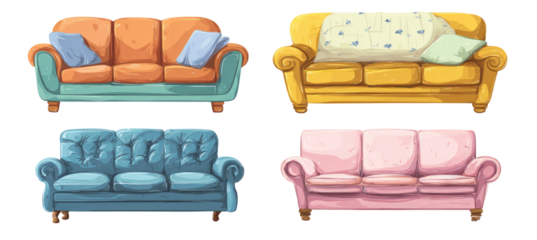 Four colorful vintage-style sofas