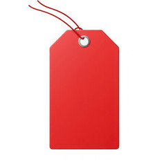 Red rectangular tag with string isolated on transparent background