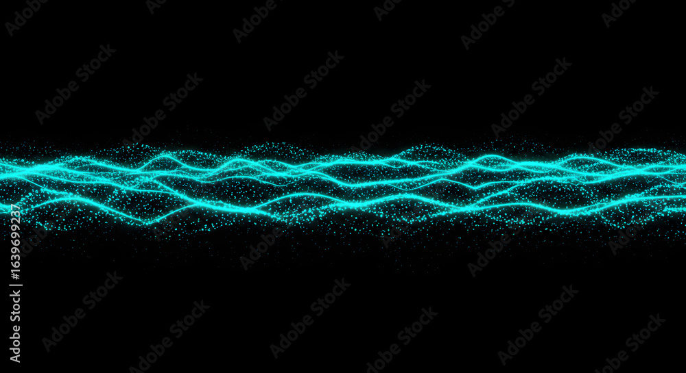 Aufkleber abstract aqua wavy lines and glowing particles against a dark backdrop, creating a sense of movement