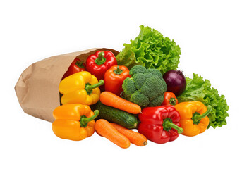 Fresh vegetables spilling out of a paper bag isolated on transparent background