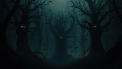 Dark, spooky forest scene