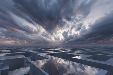 Swirling Sky Over Mirror Maze - Artistic Commercial Visual