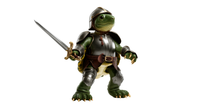 Warrior Tortoise Holding Sword on Transparent Background - Powered by Adobe