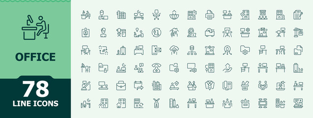 Office simple line icon set. Minimal icons collection. Pack of meeting, team, workplace, office desk, work. Editable vector illustration. Office Desk icon set.