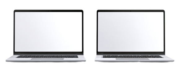 Two blank screen laptops, side-by-side, silver/gray color