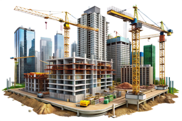 construction architecture building development isolated on white background PNG , AI GENERATED 