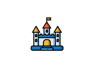 Cartoon castle inflatable, outlined in color