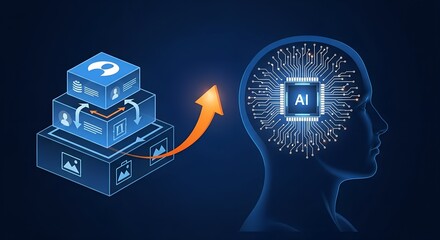 Artificial intelligence data processing and learning concept with glowing neural network inside human head silhouette