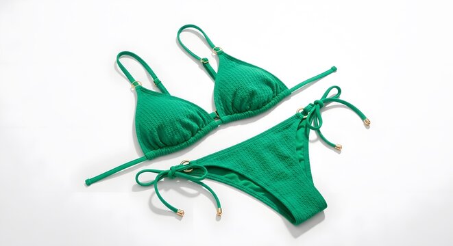 Elegant Green Bikini Swimsuit on White