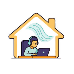 A focused individual works remotely from a peaceful home, embodying modern wellness and self-care within a minimalist, comfortable space.