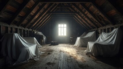 Dusty attic room with sunlight