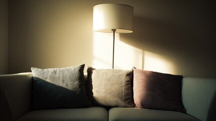 A contemporary sofa with textured pillows in a minimalist living space, creating a cozy and inviting atmosphere.
