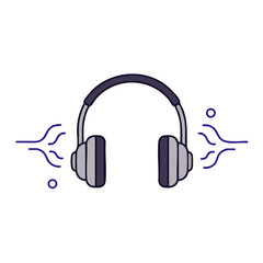 A sleek, modern line art illustration of headphones with abstract sound waves emanating, symbolizing audio, music, and digital communication.