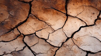 Dry, cracked earth surface showcasing drought effects, with a warm color palette and natural textures