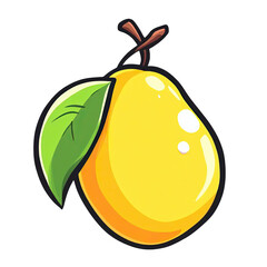 Ai generated image of a vibrant yellow pear with a green leaf and stem, isolated on a transparent background