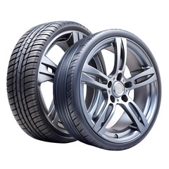 Fototapeta premium Closeup of Two Car Tires and Alloy Wheels