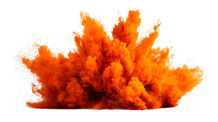 Vibrant orange powder explosion frozen in motion on a transparent background