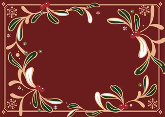 クリスマスのフレーム素材。ヤドリギの葉っぱのイラストでできた背景素材。バナー、クリスマスカード