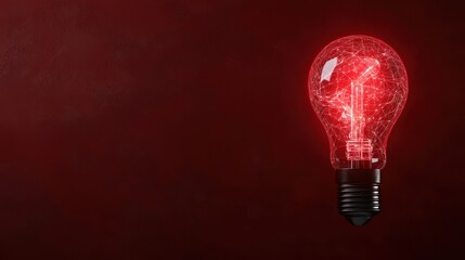 Red Light Bulb with Abstract Network Design on Dark Background