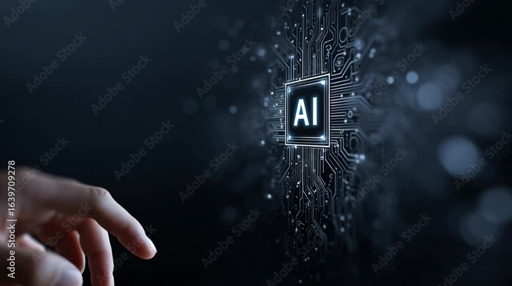Poster interacting with artificial intelligence technology digital innovation hub visual concept futuristic