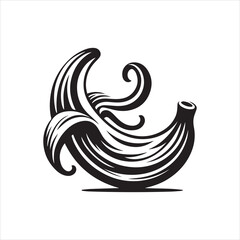 Naklejka premium Stylized Black and White Banana with Curled Peel Graphic Illustration.