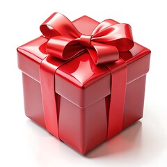 Fototapeta premium Vibrant red gift box with a shiny ribbon and bow, isolated on white background