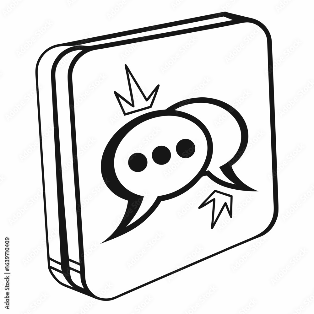 Aufkleber stylized black and white icon representing a conversation bubble with a crown and arrows symbolizing