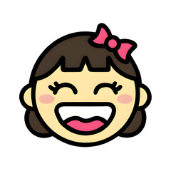 Girl laughing icon, young female expressing joy and happiness, cheerful laughter symbol, flat vector illustration
