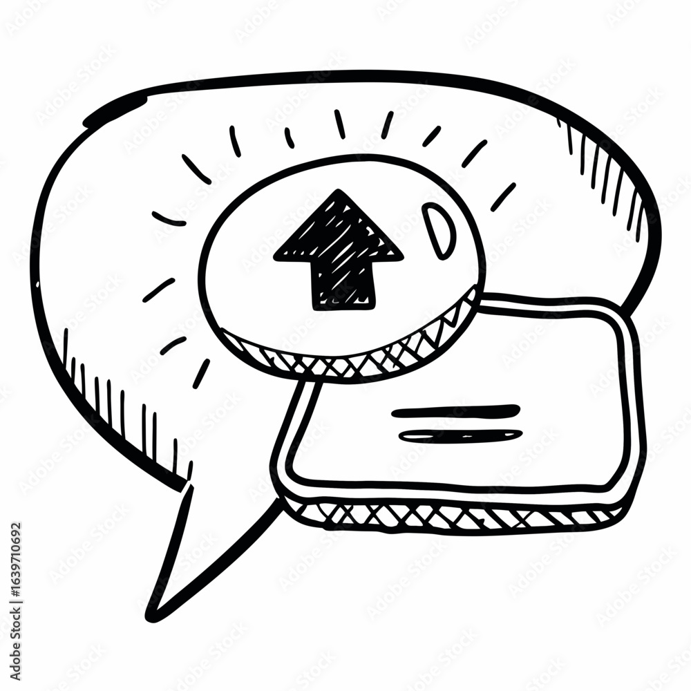 Aufkleber hand drawn sketch of a speech bubble with an upward arrow indicating sending a message or uploading 