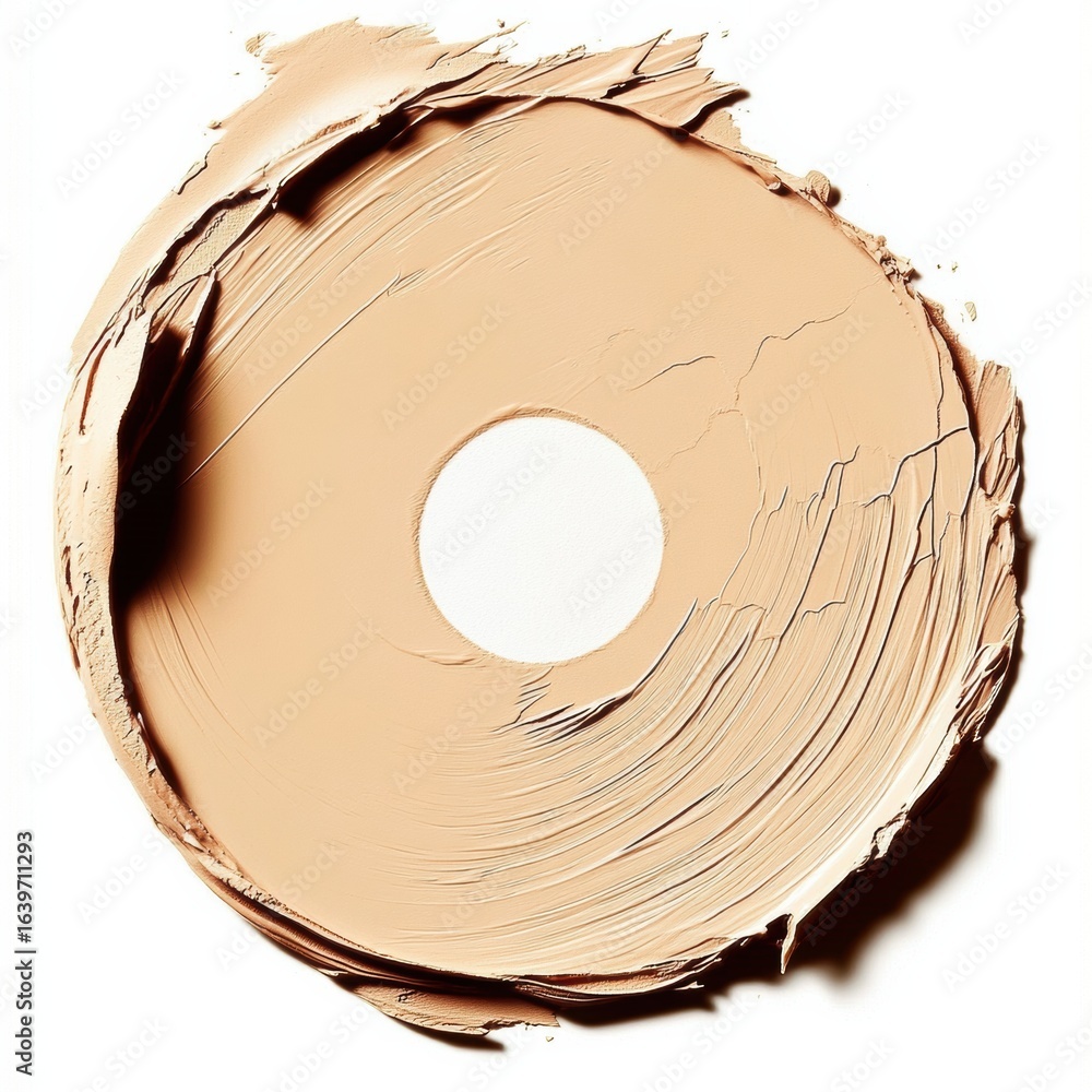 Poster close-up image of circular foundation or concealer swatch in light make-up texture as circle shape